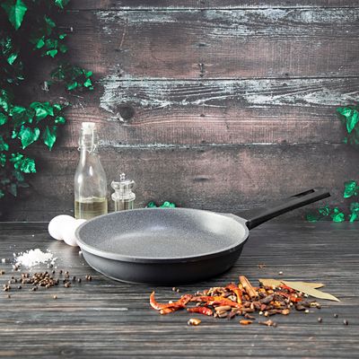 Royalford 26 CM Die-Cast Aluminum Fry Pan- RF8595| Strong Die-Cast Aluminum Body with Non-Stick Marble Coating and Bakelite Handle| Heat Resistant Exterior, Induction Bottom and Dishwasher-Safe| Grey