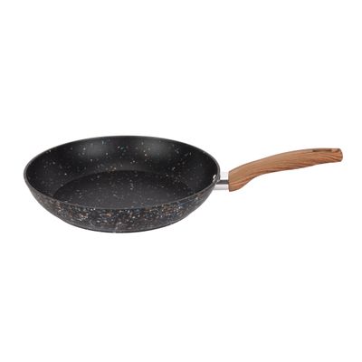 Royalford 30 cm Multistone Frypan- RF12014/ Strong Forged Aluminum Body with Granite Coating and Heat Resistant Wooden Finish Handle/ Induction Bottom, Compatible with Hot Plate, Halogen, Ceramic and Gas Stovetops/ Perfect for Frying, Sauting, Tempering/ Black and Brown 