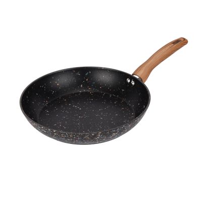 Royalford 30 cm Multistone Frypan- RF12014/ Strong Forged Aluminum Body with Granite Coating and Heat Resistant Wooden Finish Handle/ Induction Bottom, Compatible with Hot Plate, Halogen, Ceramic and Gas Stovetops/ Perfect for Frying, Sauting, Tempering/ Black and Brown 