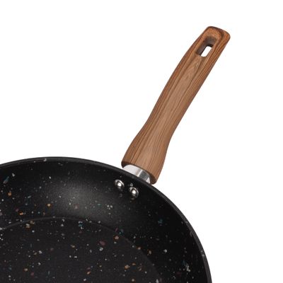 Royalford 30 cm Multistone Frypan- RF12014/ Strong Forged Aluminum Body with Granite Coating and Heat Resistant Wooden Finish Handle/ Induction Bottom, Compatible with Hot Plate, Halogen, Ceramic and Gas Stovetops/ Perfect for Frying, Sauting, Tempering/ Black and Brown 