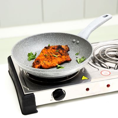 Royalford 28cm Smart Granite Series Fry Pan with Lid, RF9954 - 5 Layer Granite Non-Stick Coating Pan | Multiple Hob Compatibility | Heat-Resistant Handle with Hanging Loop | Ideal Frying, Cooking, Sauteing & More