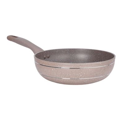 Royalford 28 CM Smart Wok Pan with Marble Coating- RF9841|Forged Aluminum Body with 3.8 MM Extra Thick Bottom| Induction Compatible and Soft Touch Handle| PFOA-Free and PTFE-Free| Brown