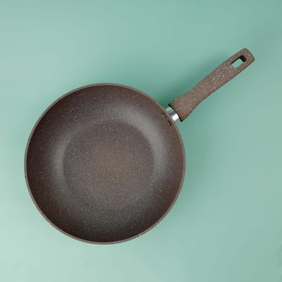 Royalford 28 CM Smart Wok Pan with Marble Coating- RF9841|Forged Aluminum Body with 3.8 MM Extra Thick Bottom| Induction Compatible and Soft Touch Handle| PFOA-Free and PTFE-Free| Brown