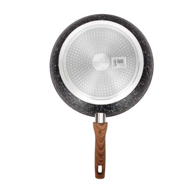 Royalford 28 cm Multistone Frypan- RF12013/ Strong Forged Aluminum Body with Granite Coating and Heat Resistant Wooden Finish Handle/ Induction Bottom, Compatible with Hot Plate, Halogen, Ceramic and Gas Stovetops/ Perfect for Frying, Sauting, Tempering/ Black and Brown 