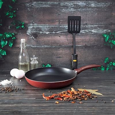 Royalford RF1758 -FPT26 2 Pcs Non-Stick Frying Pan 26cm with Nylon Turner - Non -Stick 2 Layer 2.5mm Thick | Frying Pan Deluxe Value Set, Fry Pan with Turner Included | Compatible With Multiple Hob