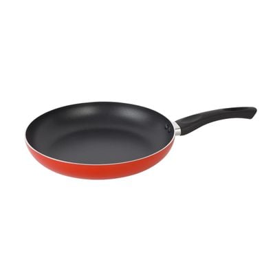 Royalford 26 CM Aluminum Fry Pan- RF11977| With Tempered Glass Lid, Strong Aluminum Body With Non-Stick Coating And Bakelite Handle| Compatible With Hot Plate, Halogen, Ceramic And Gas Stovetops| Perfect For Frying, Sauting, Tempering| Red