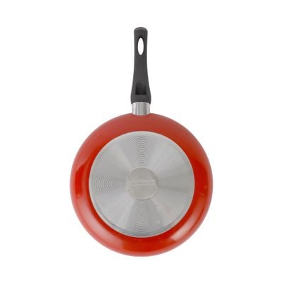 Royalford 26 CM Aluminum Fry Pan- RF11977| With Tempered Glass Lid, Strong Aluminum Body With Non-Stick Coating And Bakelite Handle| Compatible With Hot Plate, Halogen, Ceramic And Gas Stovetops| Perfect For Frying, Sauting, Tempering| Red