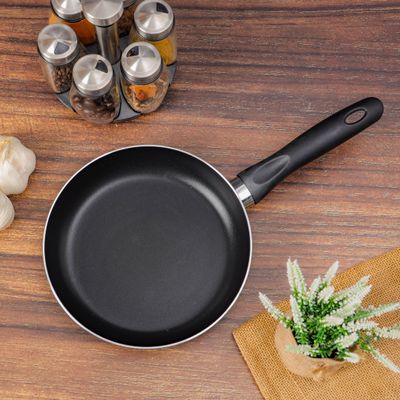 Royalford 24 CM Aluminum Fry Pan- RF11666| Strong Aluminum Body With Non-Stick Coating And Bakelite Handle| Heat Resistant Exterior, Compatible With Hot Plate, Halogen, Ceramic And Gas Stovetops| Perfect For Frying, Sauting, Tempering| Black