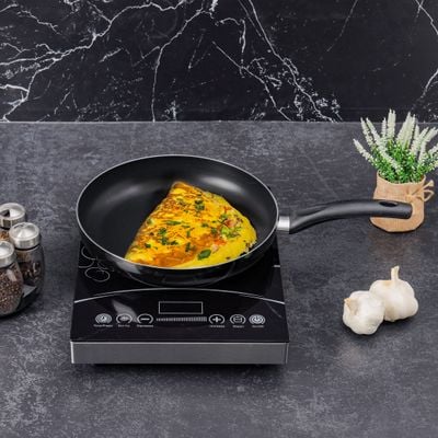 Royalford 32 CM Aluminum Fry Pan- RF11670| Strong Aluminum Body With Non-Stick Coating And Bakelite Handle| Heat Resistant Exterior, Compatible With Hot Plate, Halogen, Ceramic And Gas Stovetops| Perfect For Frying, Sauting, Tempering| Black