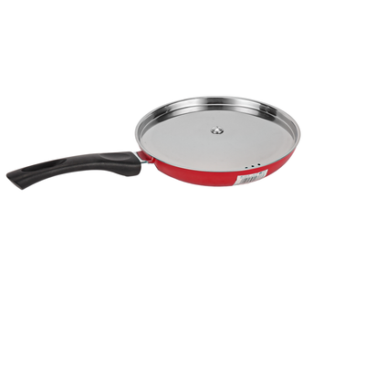 Royalford 20 cm Aluminum Nonstick Frypan with Stainless Steel Lid- RF12518/ Strong Body with 3 Layer Coating and Heat Resistant Bakelite Handle/ Not Compatible with Induction Stovetops/ Perfect for Frying, Sauting, Tempering/ Red