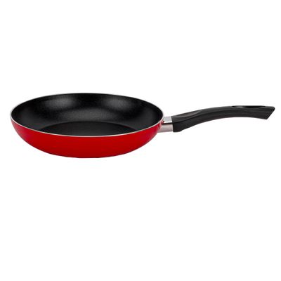 Royalford 24 cm Aluminum Nonstick Frypan with Stainless Steel Lid- RF12520/ Strong Body with 3 Layer Coating and Heat Resistant Bakelite Handle/ Perfect for Frying, Sauting, Tempering/ Red