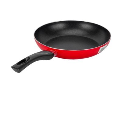 Royalford 24 cm Aluminum Nonstick Frypan with Stainless Steel Lid- RF12520/ Strong Body with 3 Layer Coating and Heat Resistant Bakelite Handle/ Perfect for Frying, Sauting, Tempering/ Red