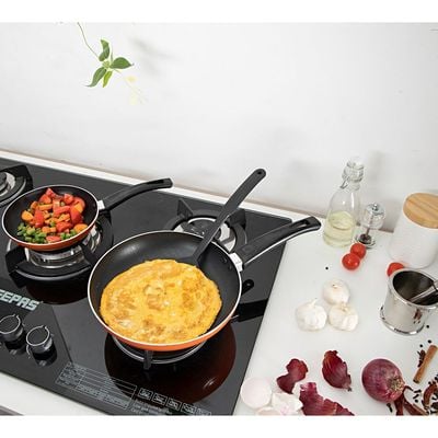 Royalford 3 Pieces 18 & 24 Cm Fry Pans with Nylon Turner - Portable with Cool Touch Handle 2 Layer Non-stick Coating Frying Pan Deluxe Value Set, Turner Included | Ideal for Grill Fry Roast Steam