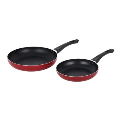 Royalford 2 Piece Frypan Set- RF12596/ 20 cm and 26 cm, Strong Aluminum Body with Nonstick Coating and Heat Resistant Bakelite Handle/ CD Bottom, Compatible with Hot Plate, Halogen, Ceramic and Gas Stovetops/ Perfect for Frying, Sauting, Tempering/ Red 