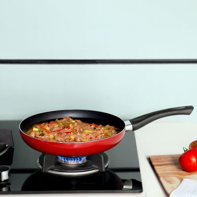 Royalford 2 Piece Frypan Set- RF12596/ 20 cm and 26 cm, Strong Aluminum Body with Nonstick Coating and Heat Resistant Bakelite Handle/ CD Bottom, Compatible with Hot Plate, Halogen, Ceramic and Gas Stovetops/ Perfect for Frying, Sauting, Tempering/ Red 