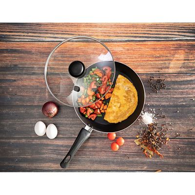 Royalford RF2953 Frying Pan, Aluminum Non-Stick Fry Pan, Lid | Ergonomic Handle | Saute Pan/Deep Frying Pan with Glass Lid | Suitable for Gas Hob | Ideal for Frying Sauting Stir Frying