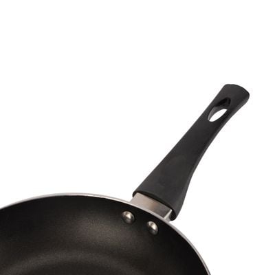 Royalford 24 CM Nonstick Frypan- RF12100| Strong Press Aluminum Body With Non-Stick Coating And Heat Resistant Bakelite Handle| Dot Induction Bottom, Compatible With Hot Plate, Halogen, Ceramic And Gas Stovetops| Perfect For Frying, Sauting, Tempering| Black 