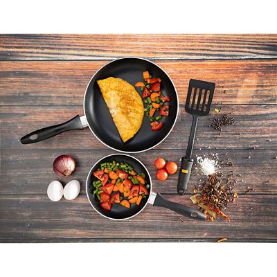 Royalford RF4126FP Non-Stick Fry Pan Set With Slotted Turner, 2 Pcs | Twin Fry Pan Set, 18 cm, 26 cm, Turner Included, Value Fry Pan Set with Turner Utensil