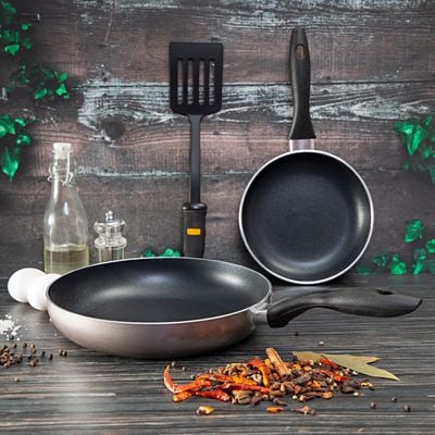 Royalford RF4126FP Non-Stick Fry Pan Set With Slotted Turner, 2 Pcs | Twin Fry Pan Set, 18 cm, 26 cm, Turner Included, Value Fry Pan Set with Turner Utensil