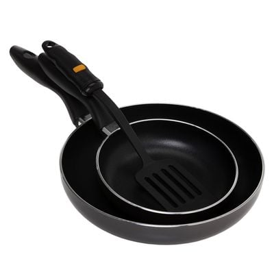 Royalford RF4126FP Non-Stick Fry Pan Set With Slotted Turner, 2 Pcs | Twin Fry Pan Set, 18 cm, 26 cm, Turner Included, Value Fry Pan Set with Turner Utensil