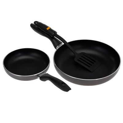 Royalford RF4126FP Non-Stick Fry Pan Set With Slotted Turner, 2 Pcs | Twin Fry Pan Set, 18 cm, 26 cm, Turner Included, Value Fry Pan Set with Turner Utensil