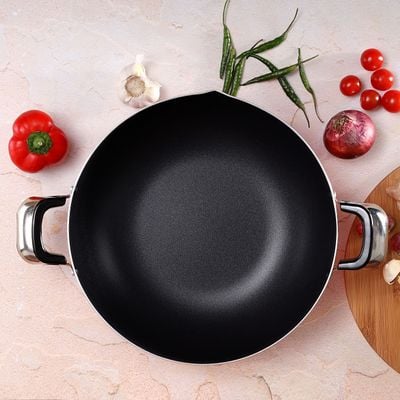 Royalford RF325WP30 Aluminium Wok Pan | 30 CM | CD Bottom | Portable Heat Resistant Handle Induction Safe Frying Pan with Durable Non-Stick Granite Coating with CD Bottom - Frypan | Cookware Casserole Pan