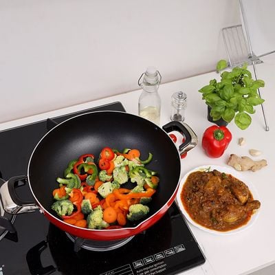 Royalford RF325WP30 Aluminium Wok Pan | 30 CM | CD Bottom | Portable Heat Resistant Handle Induction Safe Frying Pan with Durable Non-Stick Granite Coating with CD Bottom - Frypan | Cookware Casserole Pan