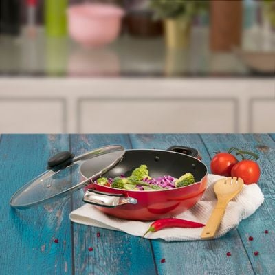 Royalford RF324WP26 Kadai Wok Pan | 26 CM | Induction Safe | with Durable Non-Stick Granite Coating  | Frypan & Heat-Resistant Handles | Cookware Casserole Pan | Ideal for Frying, Sauteing, Cooking & More