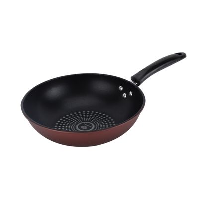 Royalford 28 CM Carbon Steel Wok Pan with Non-Stick Coating- RF12121 |Stylish Design with Soft Touch Handles, Spiral Design Bottom | Induction Compatible, Perfect for Deep and Shallow Frying| Maroon