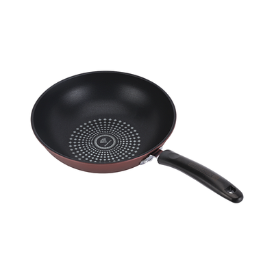 Royalford 28 CM Carbon Steel Wok Pan with Non-Stick Coating- RF12121 |Stylish Design with Soft Touch Handles, Spiral Design Bottom | Induction Compatible, Perfect for Deep and Shallow Frying| Maroon