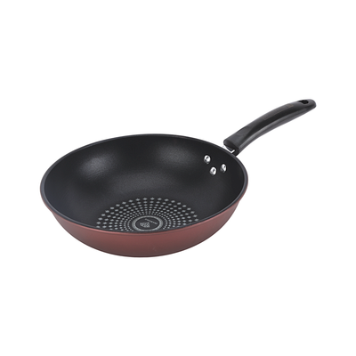 Royalford 28 CM Carbon Steel Wok Pan with Non-Stick Coating- RF12121 |Stylish Design with Soft Touch Handles, Spiral Design Bottom | Induction Compatible, Perfect for Deep and Shallow Frying| Maroon