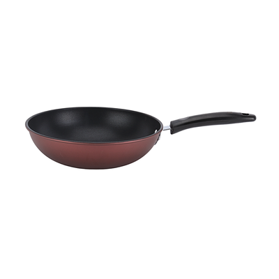 Royalford 28 CM Carbon Steel Wok Pan with Non-Stick Coating- RF12121 |Stylish Design with Soft Touch Handles, Spiral Design Bottom | Induction Compatible, Perfect for Deep and Shallow Frying| Maroon