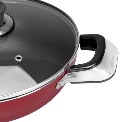 Royalford RF2949 Aluminium Wok Pan with Glass Lid | 30 CM | Induction Safe Frying Pan with Durable Non-Stick Granite Coating | Dishwasher Safe |Frypan with Glass Lid & Heat-Resistant Handles - Cookware Casserole Pan