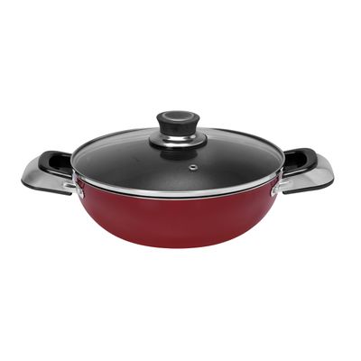 Royalford RF2947 Aluminium Wok Pan with Glass Lid | 22 CM | Induction Safe Frying Pan with Durable Non-Stick Granite Coating | Dishwasher Safe |Glass Lid & Heat-Resistant Handles - Cookware Casserole Pan