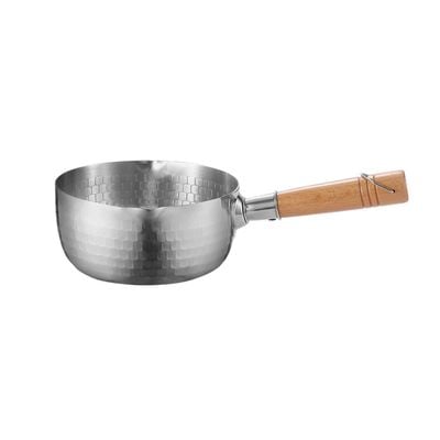 Royalford 18 CM Stainless Steel Snow Pot- RF12260| Stylish Design with Hammered Mesh Pattern and Wooden Handle| Saucepan Perfect for Making Sauces, Reducing, Browning, Sauting, Etc., Induction Compatible | Silver