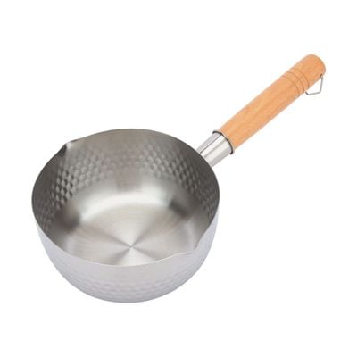 Royalford 16 CM Stainless Steel Snow Pot- RF12259| Stylish Design with Hammered Mesh Pattern and Wooden Handle| Saucepan Perfect for Making Sauces, Reducing, Browning, Sauting, Etc., Induction Compatible | Silver