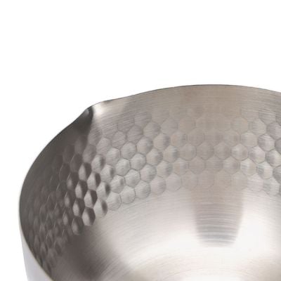 Royalford 16 CM Stainless Steel Snow Pot- RF12259| Stylish Design with Hammered Mesh Pattern and Wooden Handle| Saucepan Perfect for Making Sauces, Reducing, Browning, Sauting, Etc., Induction Compatible | Silver