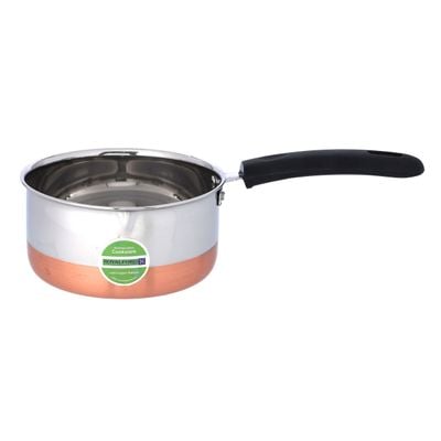 Royalford Saucepan 17 CM - Stainless Steel with Copper Base - Comfortable Handle with Hanging Loop | High Temperature Resistant | Pouring Lip | Ideal for Milk, Melting Butter, Boiling Eggs & More