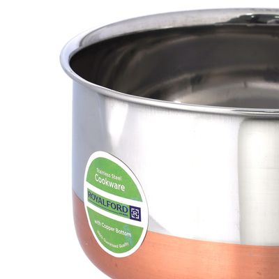 Royalford Saucepan 17 CM - Stainless Steel with Copper Base - Comfortable Handle with Hanging Loop | High Temperature Resistant | Pouring Lip | Ideal for Milk, Melting Butter, Boiling Eggs & More