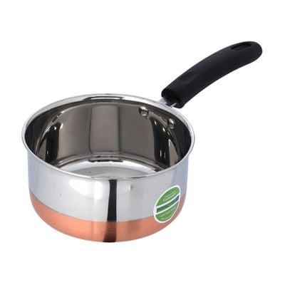 Royalford Saucepan 17 CM - Stainless Steel with Copper Base - Comfortable Handle with Hanging Loop | High Temperature Resistant | Pouring Lip | Ideal for Milk, Melting Butter, Boiling Eggs & More