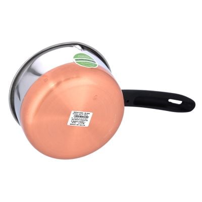 Royalford Saucepan 17 CM - Stainless Steel with Copper Base - Comfortable Handle with Hanging Loop | High Temperature Resistant | Pouring Lip | Ideal for Milk, Melting Butter, Boiling Eggs & More