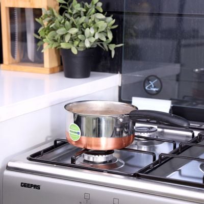 Royalford Saucepan 17 CM - Stainless Steel with Copper Base - Comfortable Handle with Hanging Loop | High Temperature Resistant | Pouring Lip | Ideal for Milk, Melting Butter, Boiling Eggs & More