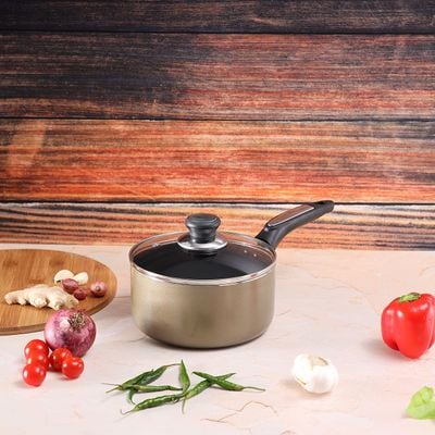 Royalford RF2961 18cm Aluminium Non-Stick Small Enamel Saucepan with Lid Made of Toughened Glass, Cooking Surface Induction Saucepan