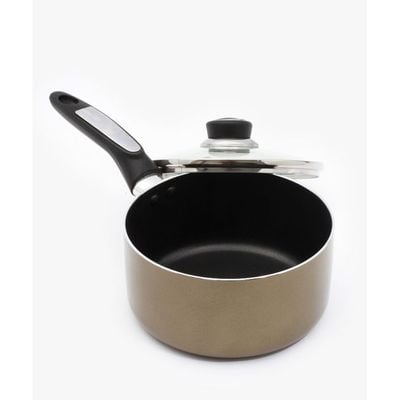 Royalford RF2961 18cm Aluminium Non-Stick Small Enamel Saucepan with Lid Made of Toughened Glass, Cooking Surface Induction Saucepan