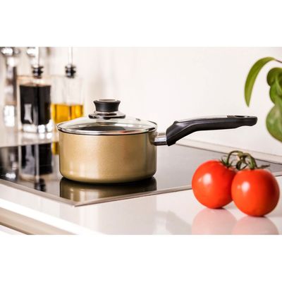 Royalford RF2961 18cm Aluminium Non-Stick Small Enamel Saucepan with Lid Made of Toughened Glass, Cooking Surface Induction Saucepan