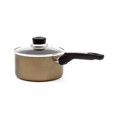 Royalford RF2962 Non-Stick Enamel Aluminium Saucepan | 20cm | with Glass Lid | Portable Cool Touch Handle with Hanging Loop | Induction & Dishwasher Safe|Healthy Cooking | Ideal for Home Hotel & More