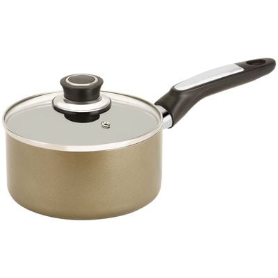 Royalford RF2962 Non-Stick Enamel Aluminium Saucepan | 20cm | with Glass Lid | Portable Cool Touch Handle with Hanging Loop | Induction & Dishwasher Safe|Healthy Cooking | Ideal for Home Hotel & More