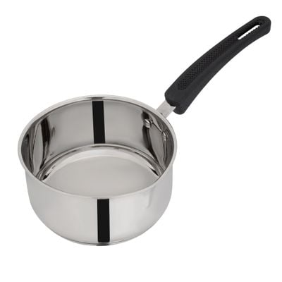 Royalford 14 cm Stainless Steel Saucepan | Induction Base | RF11121 | Stainless Steel Kitchen Cookware | Heavy-gauge Tri-ply Base Saucepan with Pouring Spout & Comfortable Handle