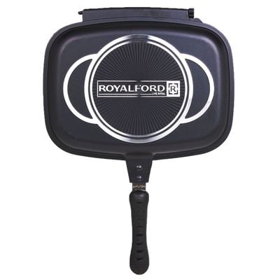 Royalford RF5515 Double Grill Pan, 32 cm - Magnetic Locking, Die-Cast Double Sided Non-Stick Griddle Pan - Foldable Flipping Grill Frying Pan - Camping Cookware Steak Grill Saucepan - Ideal for Grill Fry Roast Steam