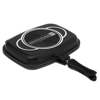 Royalford RF5515 Double Grill Pan, 32 cm - Magnetic Locking, Die-Cast Double Sided Non-Stick Griddle Pan - Foldable Flipping Grill Frying Pan - Camping Cookware Steak Grill Saucepan - Ideal for Grill Fry Roast Steam